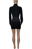 Black Women's Korea Velvet Deep V Collar Tied Sexy T Shirt/Shirt Dress Q982-2