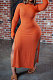 Orange Sexy Cotton Long Sleeve O Neck High Slit Slim Fitting Dress DN8646-1