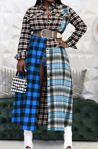 Green Luxe New Women's Color Matching Plaid Printed Long Sleeve Slim Fitting Dress SZS6031-1