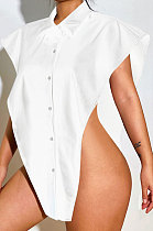 White Women Sexy PU Leather Solid Color Loose Shirts Tanks CSM21387-3