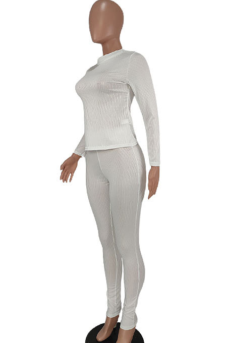 Yellow Ribber Solid Color Casual Long Sleeve Long Pants Sets AGY68535-2