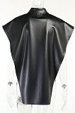 Yellow Women Sexy PU Leather Solid Color Loose Shirts Tanks CSM21387-2