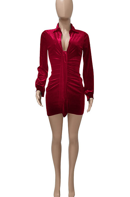Blue Women's Korea Velvet Deep V Collar Tied Sexy T Shirt/Shirt Dress Q982-4