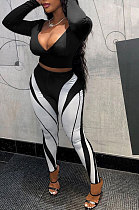 Black Trendy Bodycon Dew Waist V Collar Backless Positioning Printing Pants Sets BYQ3115