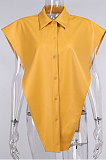 White Women Sexy PU Leather Solid Color Loose Shirts Tanks CSM21387-3