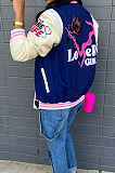 Red Preppy Digital Letter Printed Long Sleeve Front Button Jacket Coat SZS8195-2