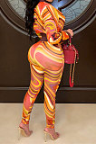Orange Women Long Sleeve Zipper Bodycon Printing Pants Sets AGY68530-2