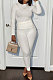 White Ribber Solid Color Casual Long Sleeve Long Pants Sets AGY68535-1