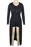 Black Women's Round Collar Long Sleeve Shorts Hole Super Elastic Ribber Shorts Sets QQM4347-1