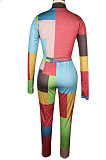 Multi Women's Color Block Sexy Zipper Long Sleeve Pants Sets QQM4342-1