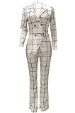 Pink Euramerican Plaid Jacket Casual Suits Wide Leg Pants Two Pieces Q984-2