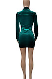 Cyan Women's Korea Velvet Deep V Collar Tied Sexy T Shirt/Shirt Dress Q982-3