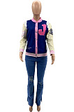 Red Preppy Digital Letter Printed Long Sleeve Front Button Jacket Coat SZS8195-2