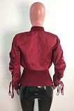 Navy Blue Wholesale New Drawstring Long Sleeve Zipper Tunics Jacket QZ7007-4