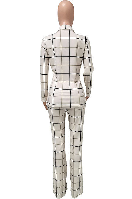 Pink Euramerican Plaid Jacket Casual Suits Wide Leg Pants Two Pieces Q984-2
