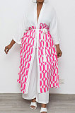 Cyan Fahsion Casual Lattice Pattern Cardigan Cloak OEP6313-1
