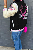 Red Preppy Digital Letter Printed Long Sleeve Front Button Jacket Coat SZS8195-2
