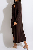 Grey Fashion Lace-Up Tank Dress+Cardigan Coat Solid Color Suit QZ3328-3