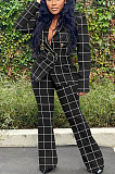 Pink Euramerican Plaid Jacket Casual Suits Wide Leg Pants Two Pieces Q984-2