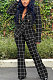 Black Euramerican Plaid Jacket Casual Suits Wide Leg Pants Two Pieces Q984-3
