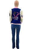 Black Preppy Digital Letter Printed Long Sleeve Front Button Jacket Coat SZS8195-1