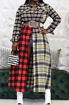 Red Luxe New Women's Color Matching Plaid Printed Long Sleeve Slim Fitting Dress SZS6031-2