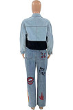  New Digital Printed Hole Casual Jean Pants SZS1011