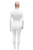 Blue Women's Long Sleeve Stand Collar Hollow Out Sexy Split Pants Sets Q983-2