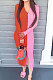 Orange Cotton Blend Sexy V Collar High Waist Color Matching Buttons Long Dress CSM21475-4