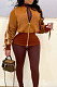 Brown Wholesale New Drawstring Long Sleeve Zipper Tunics Jacket QZ7007-3