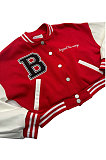 Black Autumn Winter Fashion Leather Spliced Button Baseball Uniform Coat D8468-2