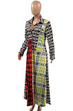 Red Luxe New Women's Color Matching Plaid Printed Long Sleeve Slim Fitting Dress SZS6031-2