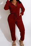 Black Simple New Velvet Long Sleeve Zipper Bandage Hooded Jumpsuits QZ6131-2