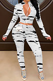 Multi Women's Color Block Sexy Zipper Long Sleeve Pants Sets QQM4342-1