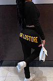Grey Simple Long Sleeve Back Bandage Tops Letter Printed Skinny Pants Sets DN8645-3