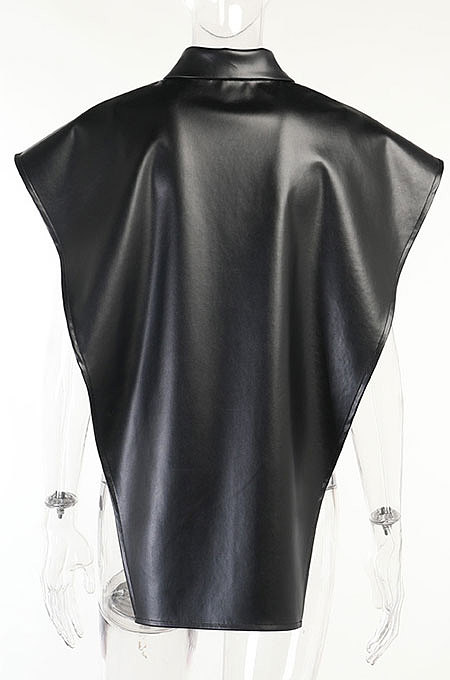 Dark Red Women Sexy PU Leather Solid Color Loose Shirts Tanks CSM21387-4