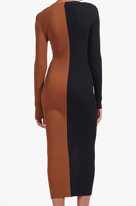 Black Cotton Blend Sexy V Collar High Waist Color Matching Buttons Long Dress CSM21475-3