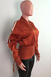 Black Wholesale New Drawstring Long Sleeve Zipper Tunics Jacket QZ7007-1