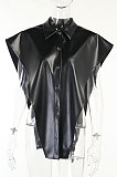 White Women Sexy PU Leather Solid Color Loose Shirts Tanks CSM21387-3