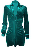 Black Women's Korea Velvet Deep V Collar Tied Sexy T Shirt/Shirt Dress Q982-2
