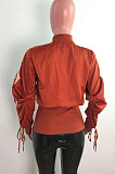 Navy Blue Wholesale New Drawstring Long Sleeve Zipper Tunics Jacket QZ7007-4
