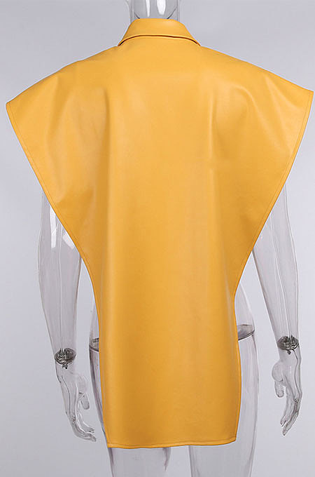 White Women Sexy PU Leather Solid Color Loose Shirts Tanks CSM21387-3