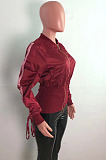 Black Wholesale New Drawstring Long Sleeve Zipper Tunics Jacket QZ7007-1