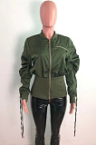 Navy Blue Wholesale New Drawstring Long Sleeve Zipper Tunics Jacket QZ7007-4