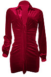 Black Women's Korea Velvet Deep V Collar Tied Sexy T Shirt/Shirt Dress Q982-2