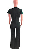 Wine Red Night Club Irregularity Sequins Spliced Short Sleeve Wide Leg Jumpsuits QZ6130-2