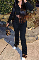 Black Wholesale Women's Ruffle Velvet Long Sleeve V Neck Crop Tops Trousers Suit QC8050-5