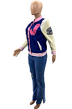 Black Preppy Digital Letter Printed Long Sleeve Front Button Jacket Coat SZS8195-1