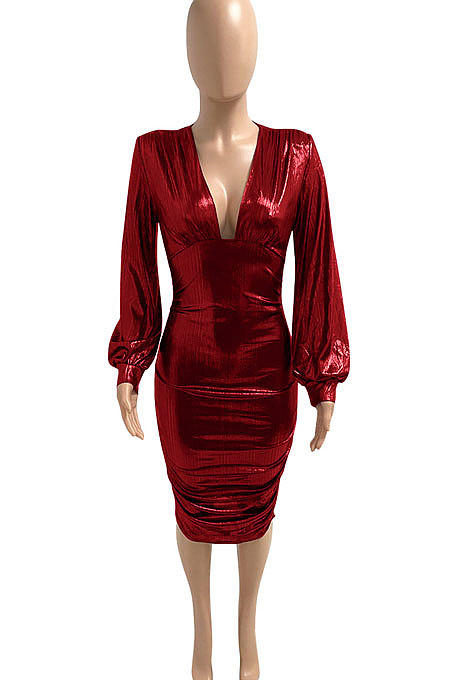 White Euramerican V Collar Glitter Club Bodycon Hip Sexy Midi Dress Q991-1