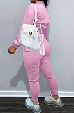 Pink Casual Preppy Velvet Long Sleeve Single-Breasted Jacket Jogger Pants Baseballs Suit TK6206-7